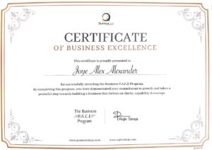 certificate of business execellence